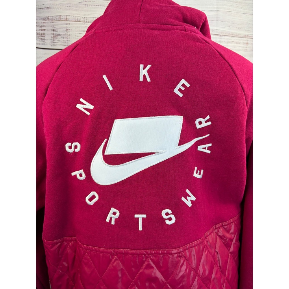 Nike Sportswear NSW Quilted Mixed Media Hoodie Berry Pink Embroidered Logo Small - Picture 4 of 11